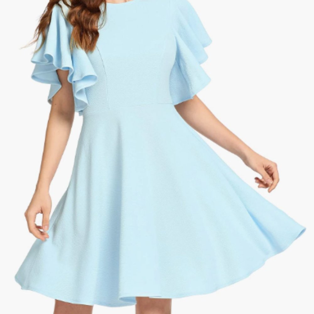Ruffle sleeve A-line dress